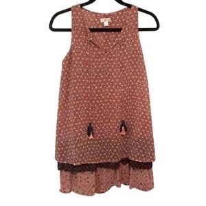 Xhilaration XS Pink Orange V-Neck Sleeveless Layered Tunic Mini Dress